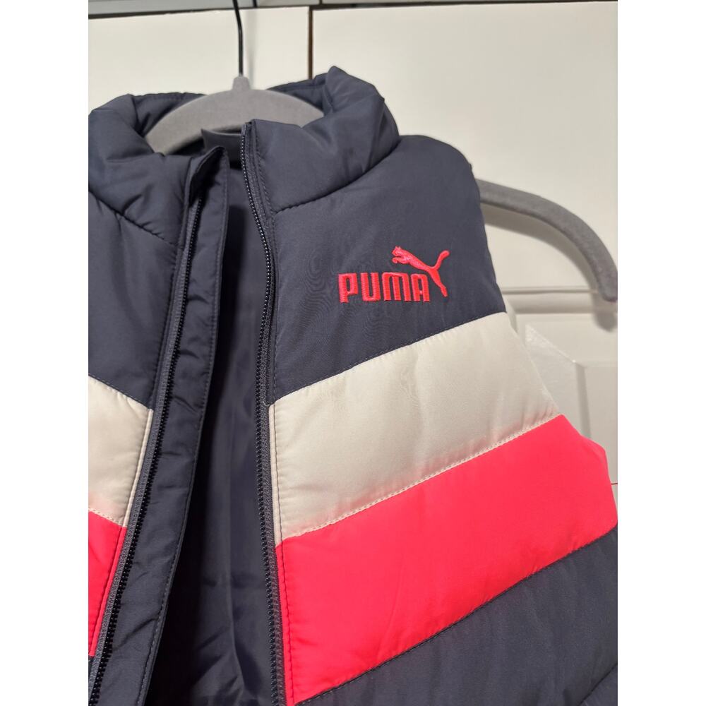 Puma Kids Puffer Vest Size 8 Navy Pink White Full Zip Lightweight Winter Coat - Picture 6 of 9